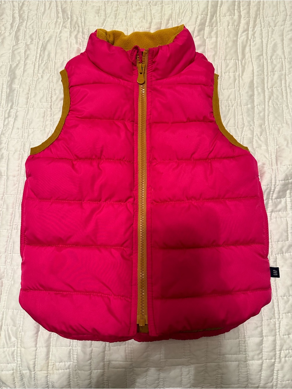 GAP girls  Hot Pink Puffer Vest with Mustard Trim Sz 4
